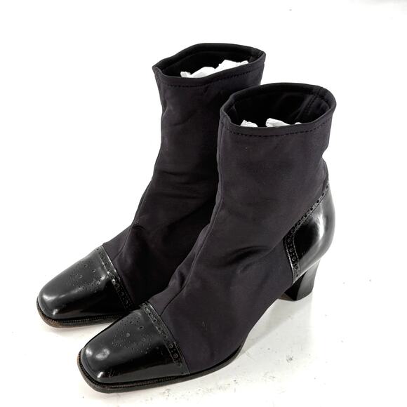 Bruno Magli Oxford Ankle Boots 9 39 Black Leather Academia Prep Whimsigoth Heel - Picture 5 of 7